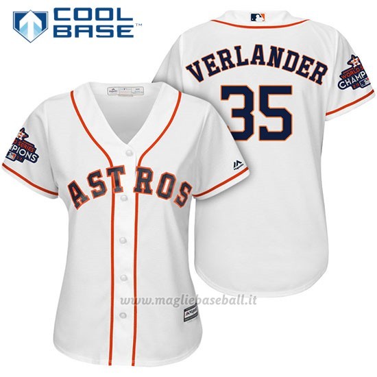 Maglia Baseball Donna Houston Astros 2017 World Series Campione Justin Verlander Bianco Cool Base